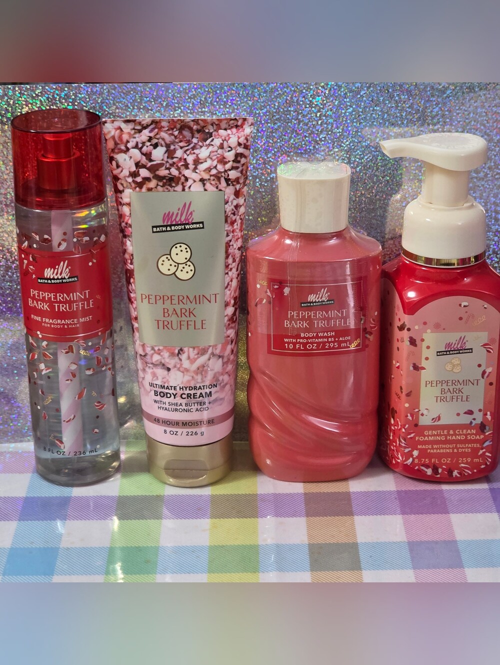 Bath & Body Works Peppermint Bark Truffle Body Care Set 4 Piece NEW RARE